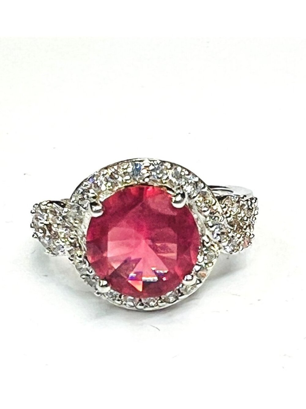 Pink Ring, NWOT, Size 7, pink stone, silver color band - Picture 7 of 8